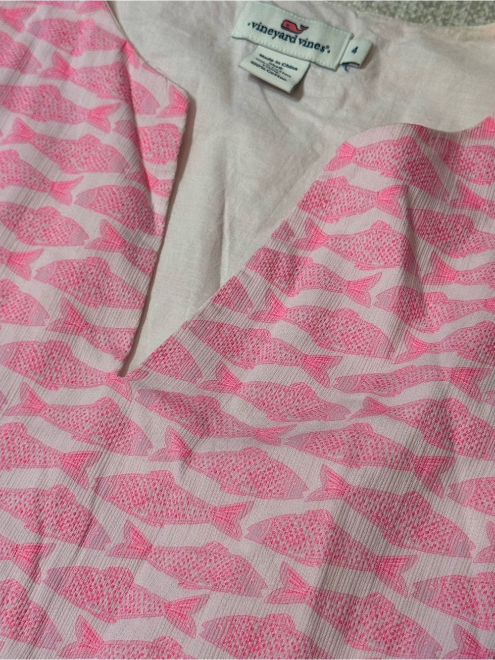 Vineyard Vines Pink Fish Print Dress Size 4 Coastal Preppy Nautical